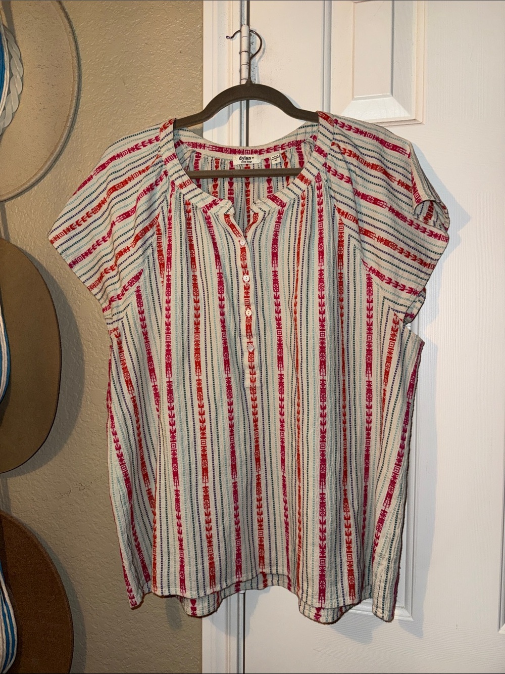 Dylan Kenzie Blouse XL Striped Flutter Sleeve Boho Top - Picture 3 of 10